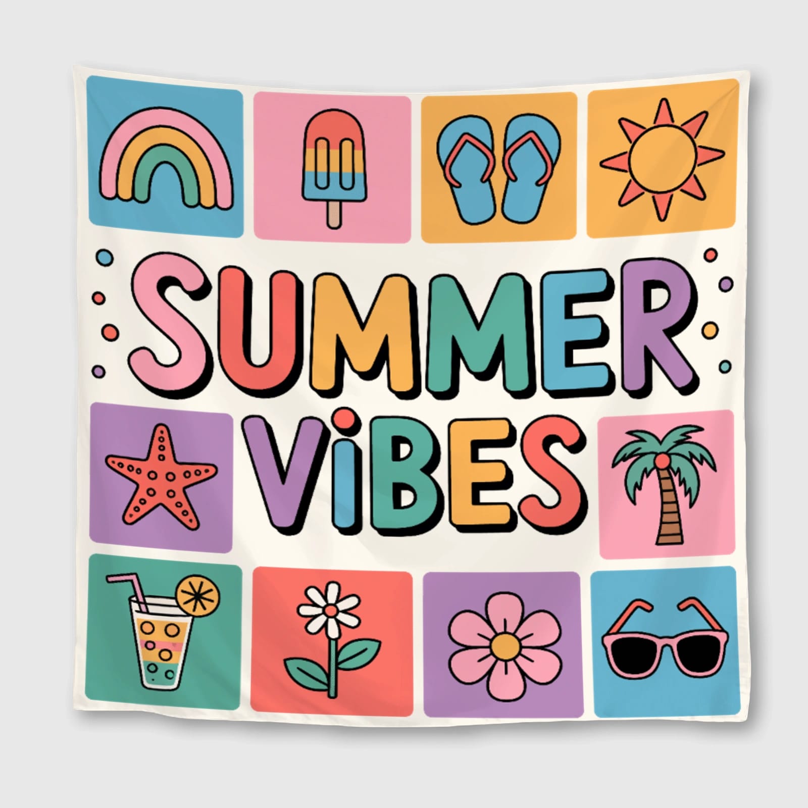 Summer Vibes Retro Square Towel for Beach & Gifting