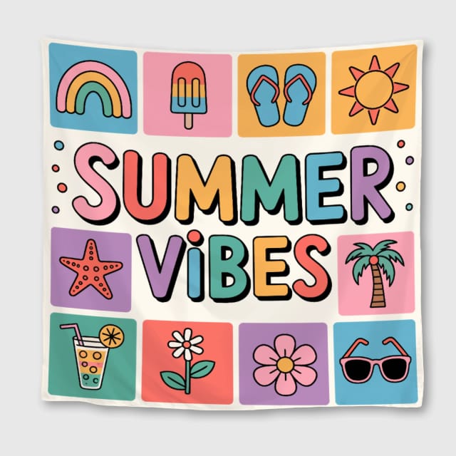 Summer Vibes Retro Square Towel for Beach & Gifting
