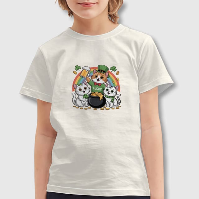 Lucky St Patrick's Cat Kids T-Shirt For Boys Girls Holiday Gift