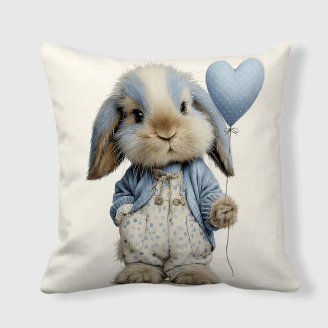 Blue Lop Bunny Double Sided Throw Pillow for Rabbit Lovers Gift