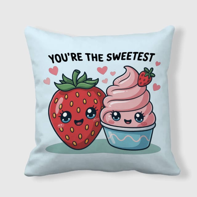 Kawaii Strawberry Cupcake Throw Pillow for Her Valentine Gift