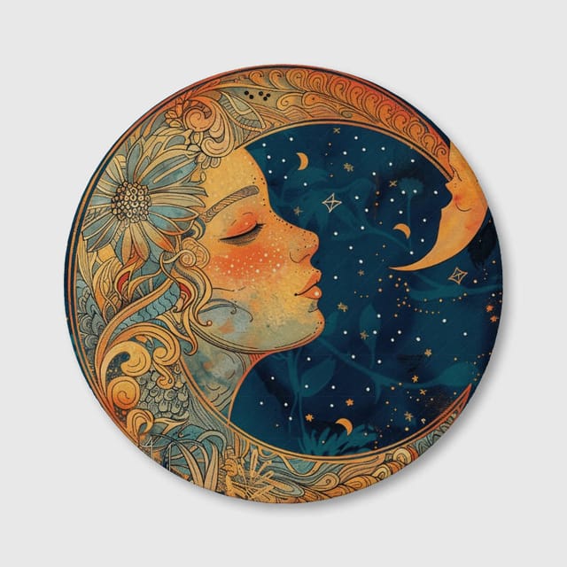 Boho Moon Goddess Ceramic Coaster for Her Gift Use