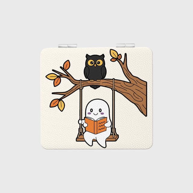 Cute Ghost & Owl Square Pocket Makeup Mirror for Halloween Gift