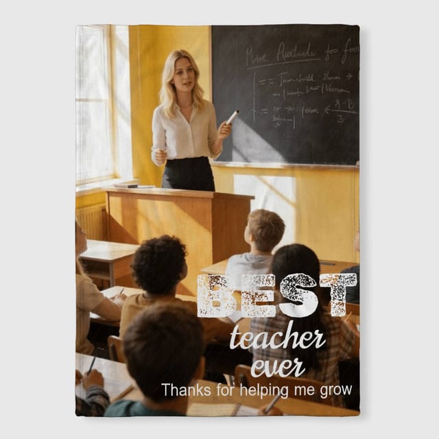 Custom Classroom Photo Fleece Blanket for Teacher Appreciation
