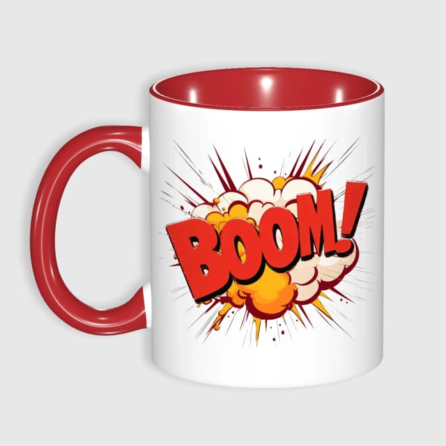 Boom Comic Explosion 11oz Red Accent Mug for Daily Use & Gifts