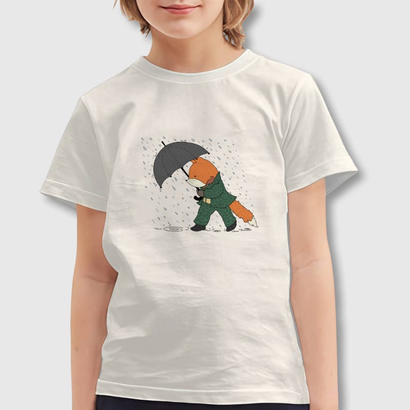 Cute Rainy Day Fox Kids T-Shirt for Boys Girls Daily Wear