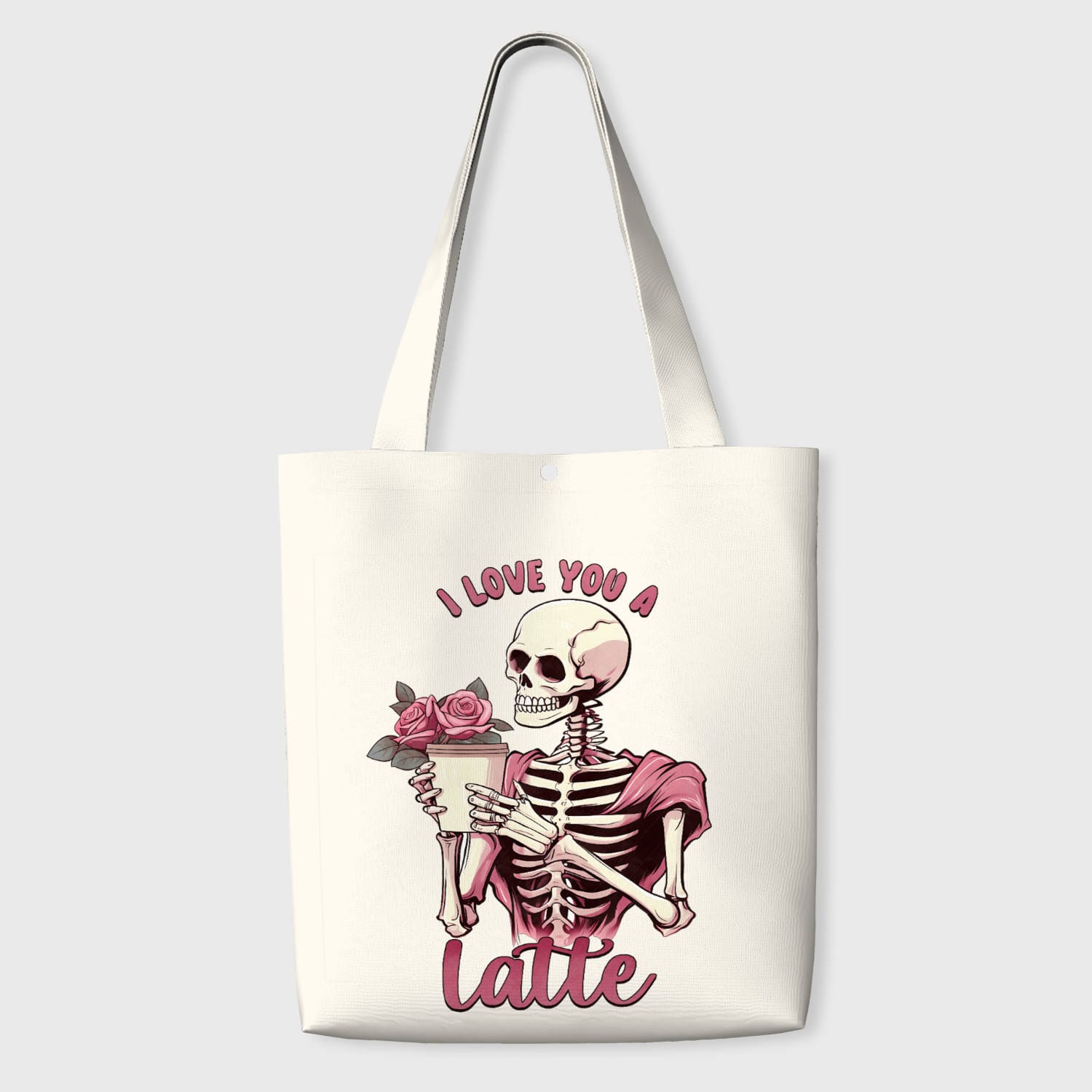Funny Skeleton Latte Quote Tote Bag for Coffee Lovers Valentine Gift