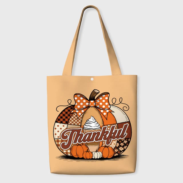 Thankful Patchwork Pumpkin Tote Bag for Fall Lovers Gift