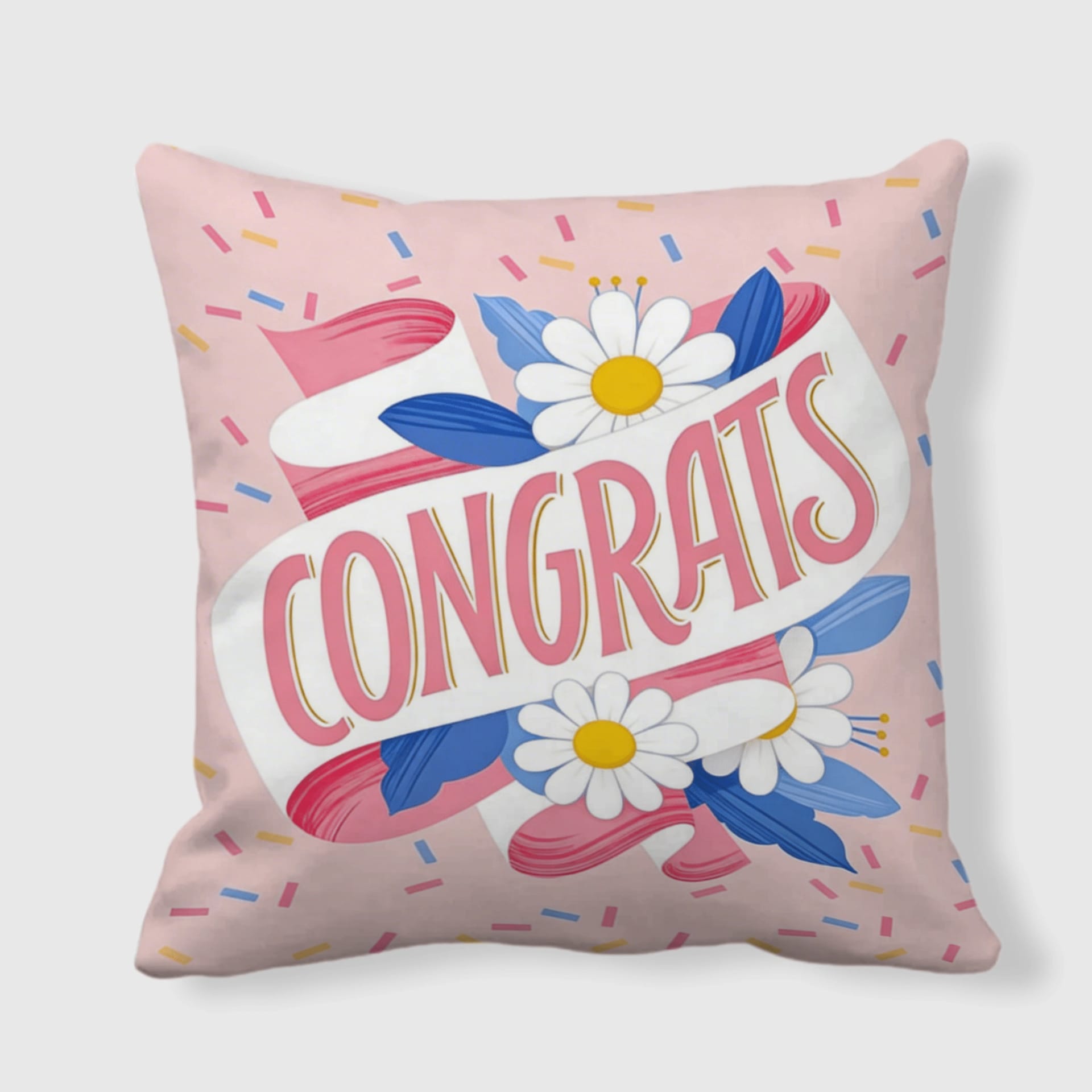 Pink Floral Congrats Throw Pillow for Celebration Gifts