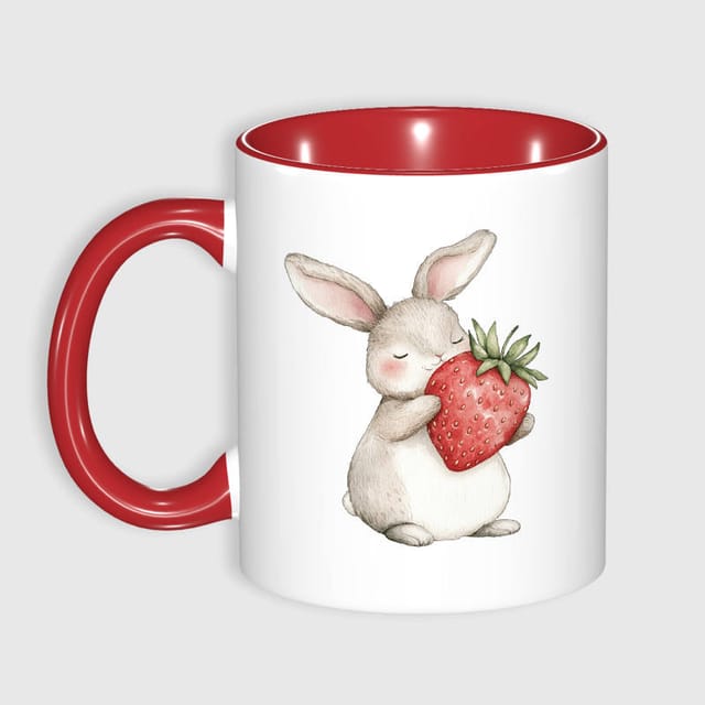 Cute Bunny Strawberry 11oz Mug for Bunny Lovers Easter Gift