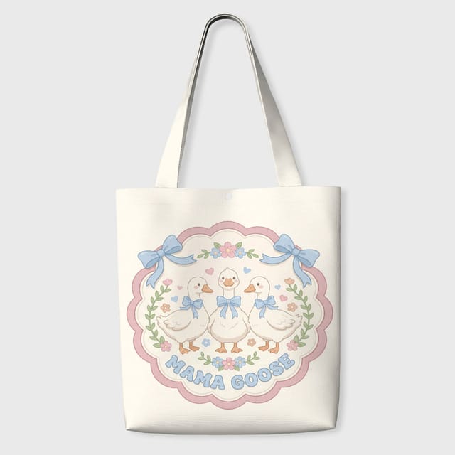 Cute Mama Goose Canvas Tote Bag for Mom Daily Use Gift