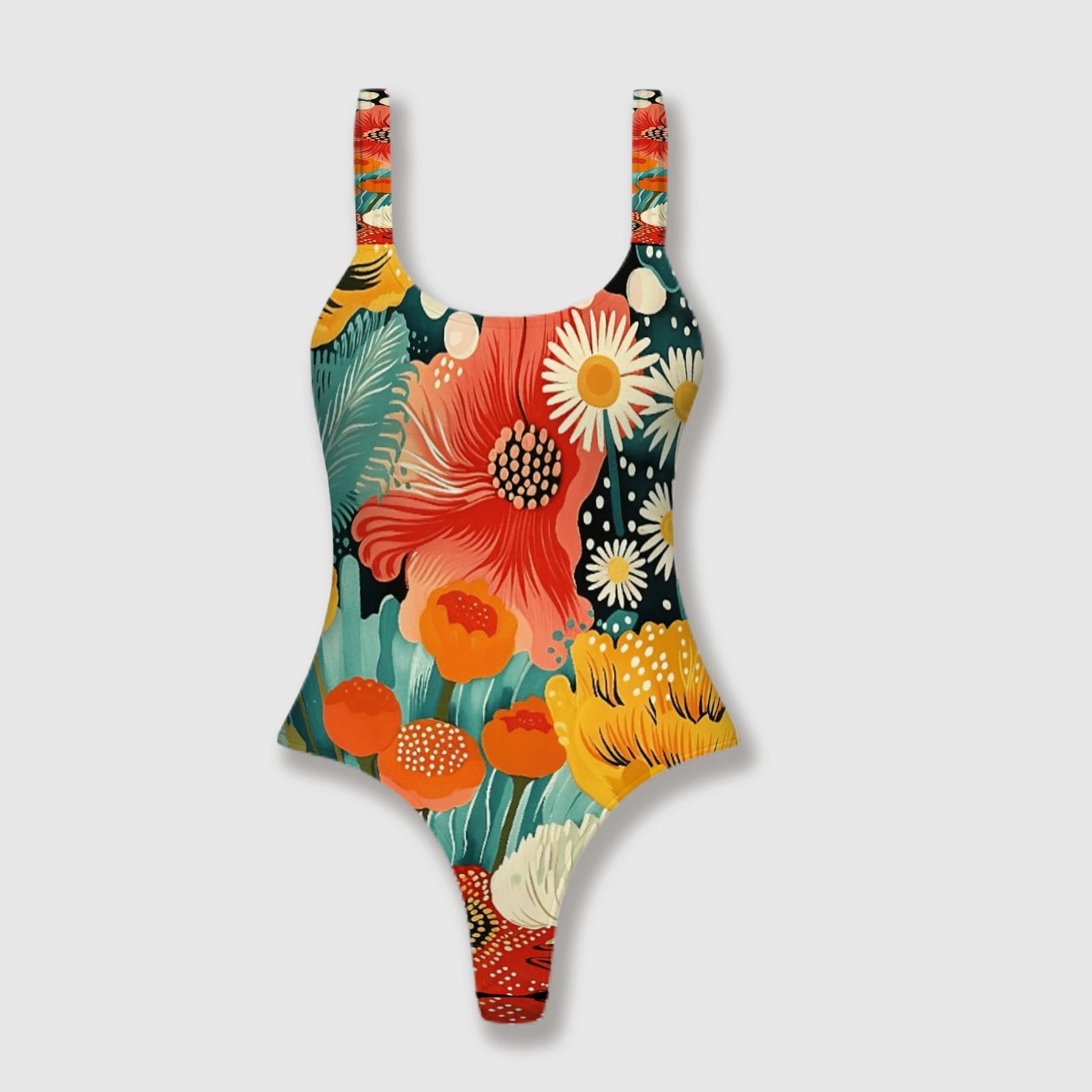 Retro Floral One Piece Thong Swimsuit for Women Summer Beach Wear