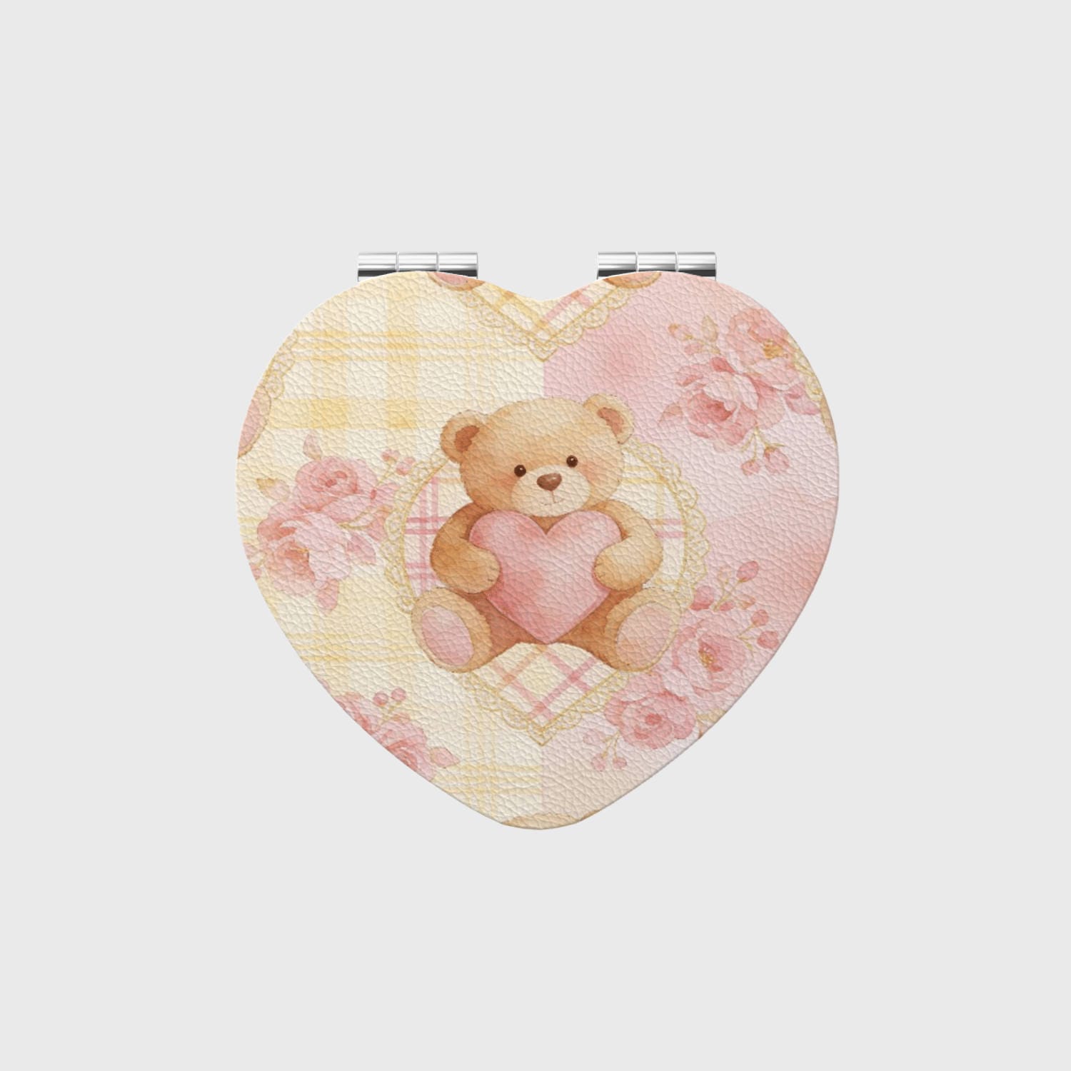 Vintage Floral Teddy Bear Compact Pocket Mirror for Valentine Gifts