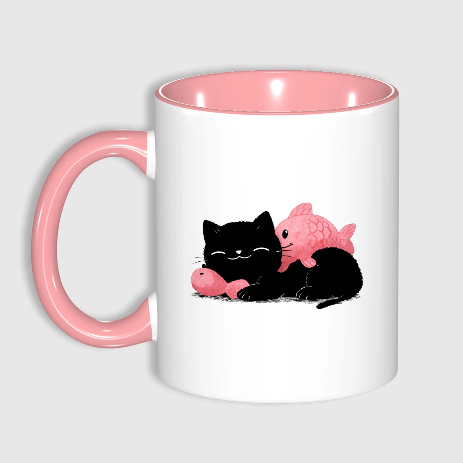 Cute Black Cat Fish Ceramic Mug for Pet Lovers Gift