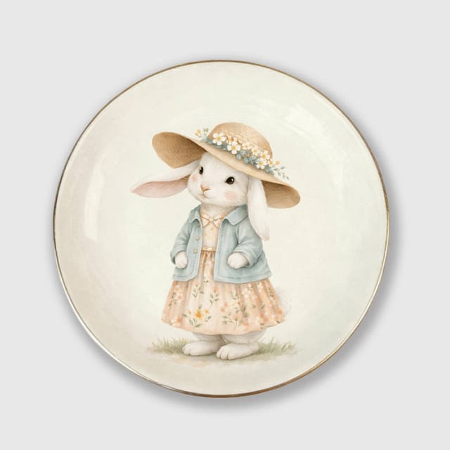 Vintage Bunny Ceramic Jewelry Tray for Pet Lovers Gifts