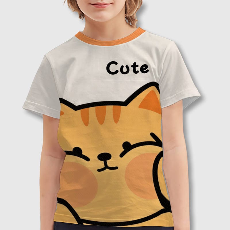 Cute Smiling Cat Kids T-Shirt for Birthday Gift Daily Use