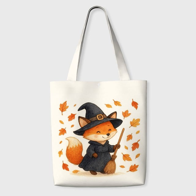 Cute Witch Fox Tote Bag for Fox Lovers Halloween Use