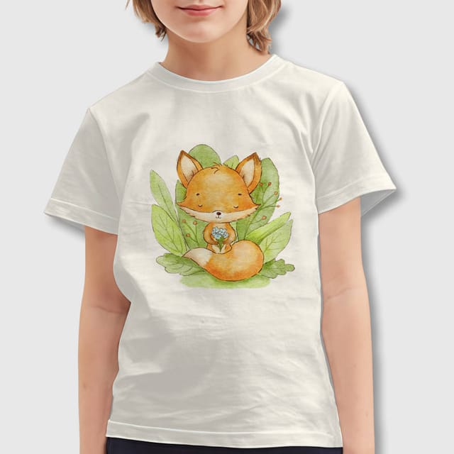 Cute Watercolor Fox Kids T-Shirt for Boys Girls Daily Wear