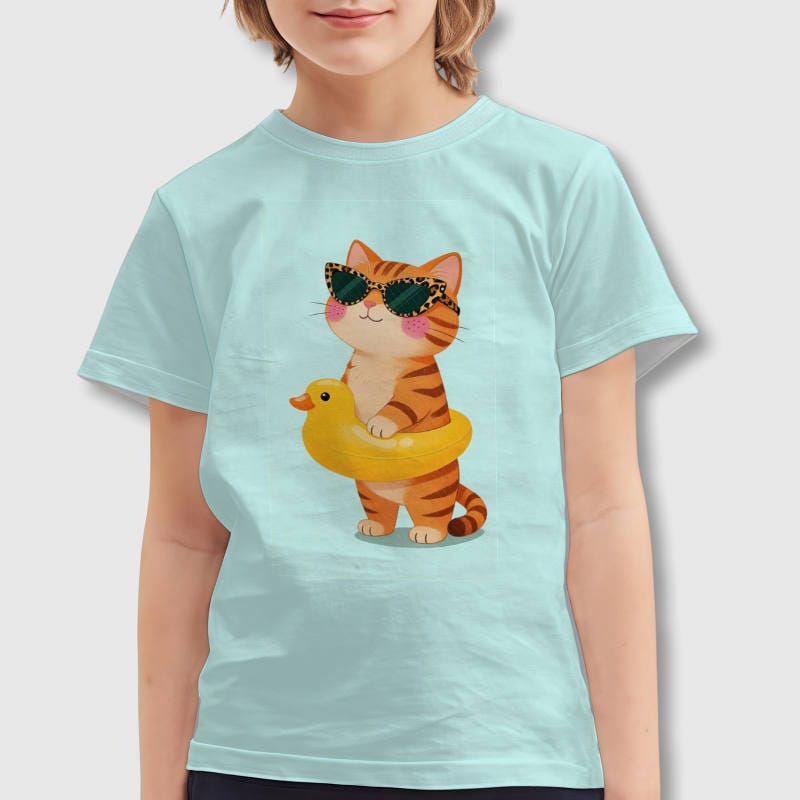 Cute Summer Cat Kids T-Shirt for Cat Lovers Summer Gift - 1