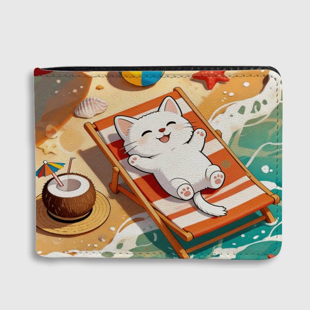 Cute Summer Beach Cat Bi-fold Wallet for Cat Lovers Gift
