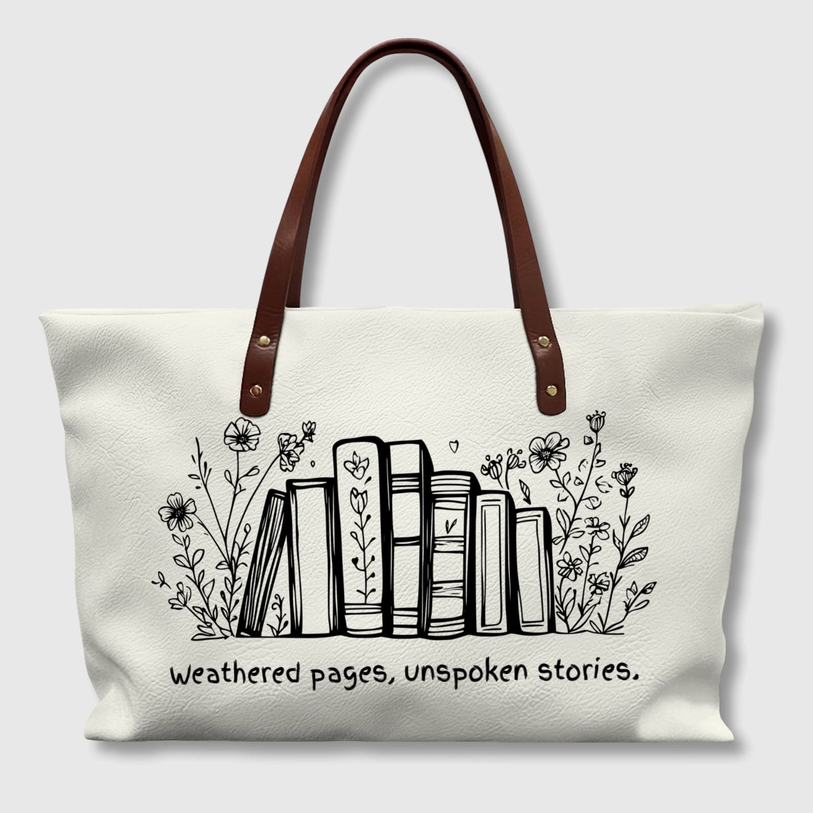 Floral Book Quote Tote Bag for Book Lovers Gift