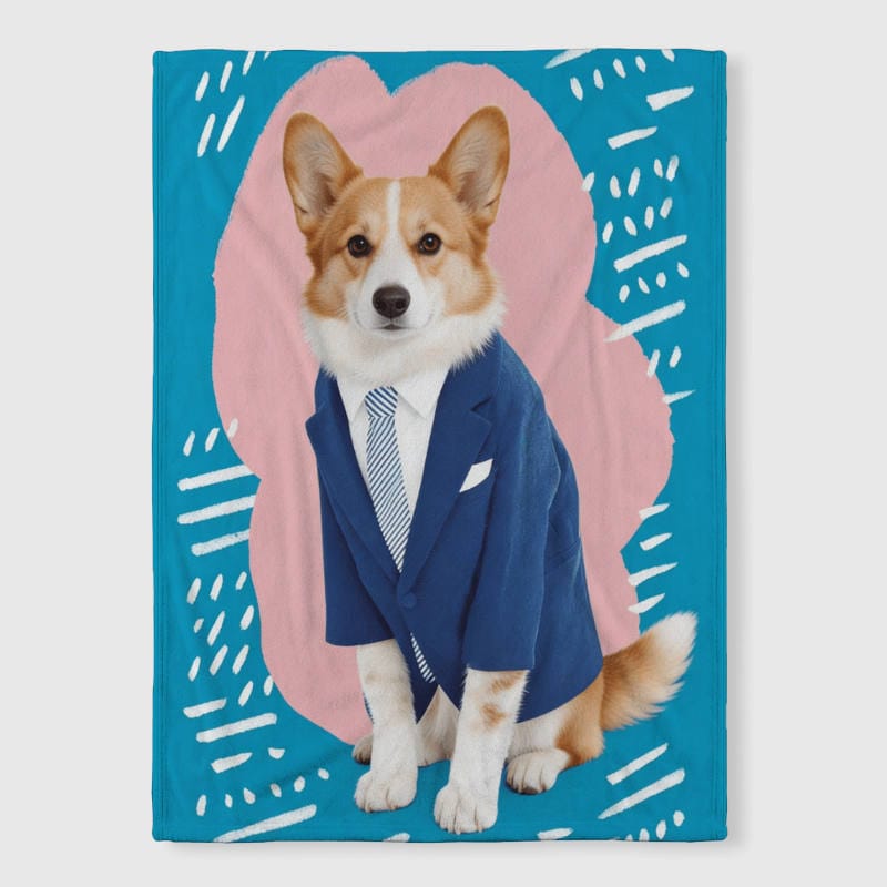 Suited Corgi Print Fleece Blanket for Pet Lovers Gift