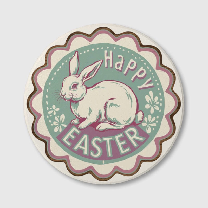 Vintage Happy Easter Bunny Ceramic Coaster for Easter Gift