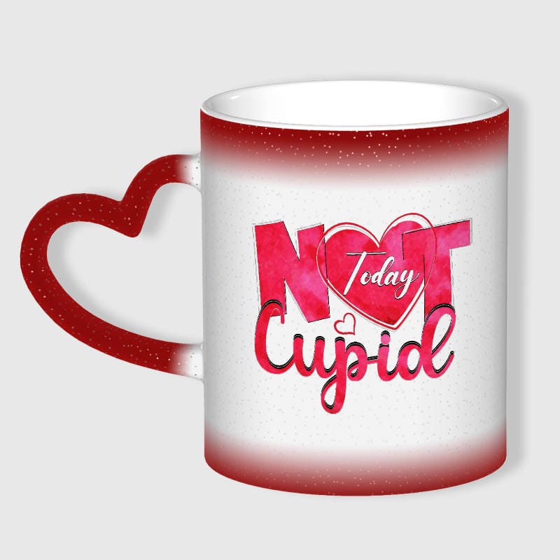 Red Starry Glitter Heart Handle Heat Color Changing Mug Romantic Valentine Gift - 1
