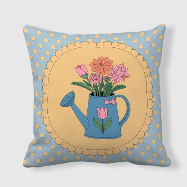 Floral Watering Can Throw Pillow for Mom Home Gift
