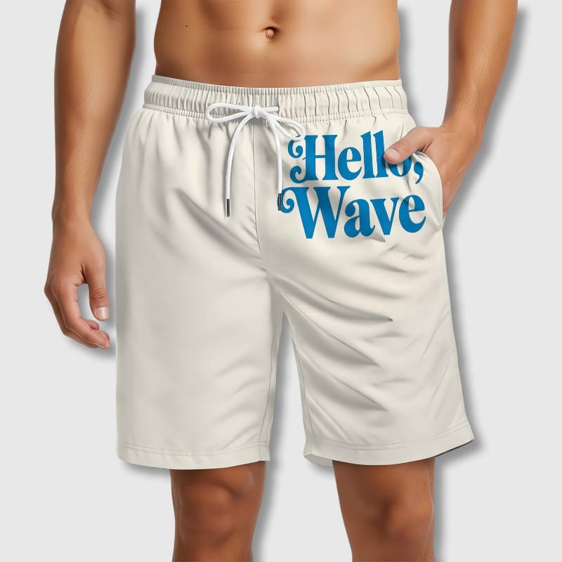 Hello Wave Quote Quick Dry Shorts for Men Summer Beach Wear