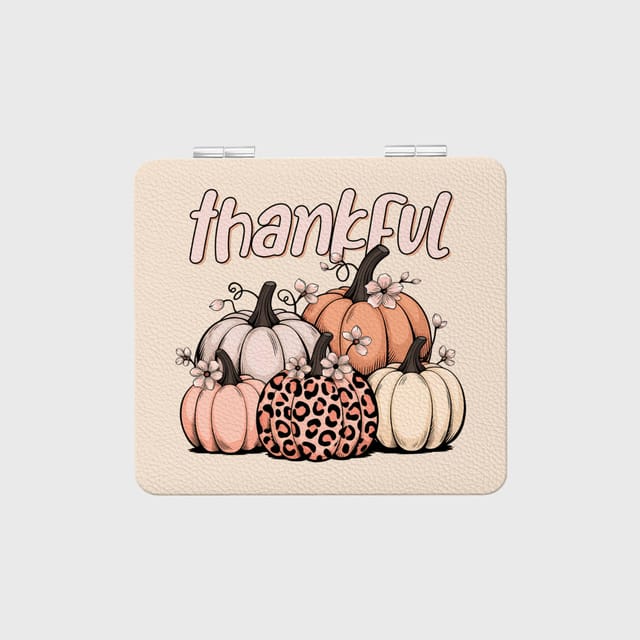Boho Thankful Pumpkin Pocket Makeup Mirror for Her Thanksgiving Gift