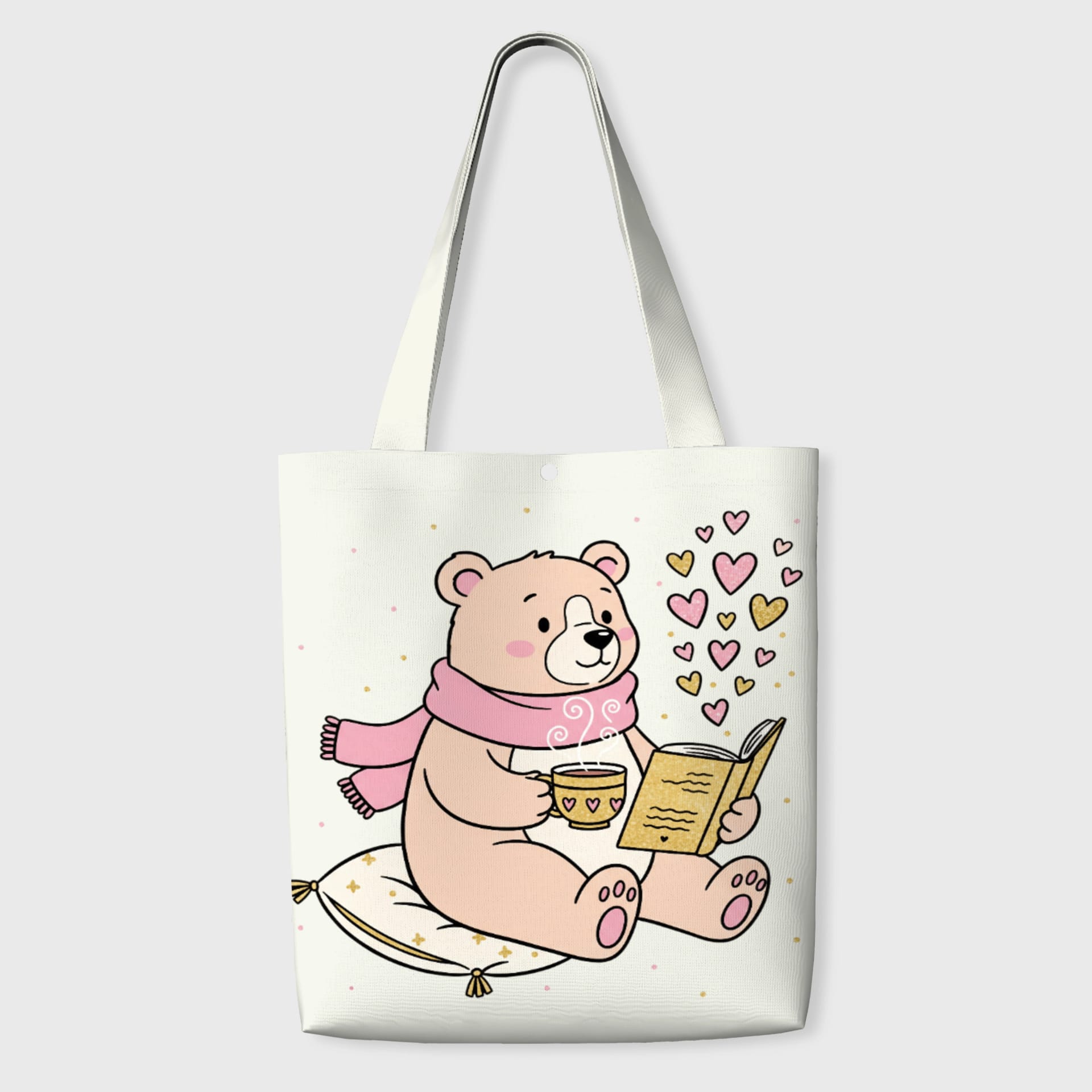 Cozy Reading Bear Tote Bag for Book Lovers Valentine Gift