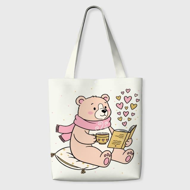 Cozy Reading Bear Tote Bag for Book Lovers Valentine Gift