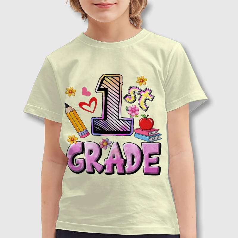 1st Grade Themed Kids T-Shirt for Girls Back to School