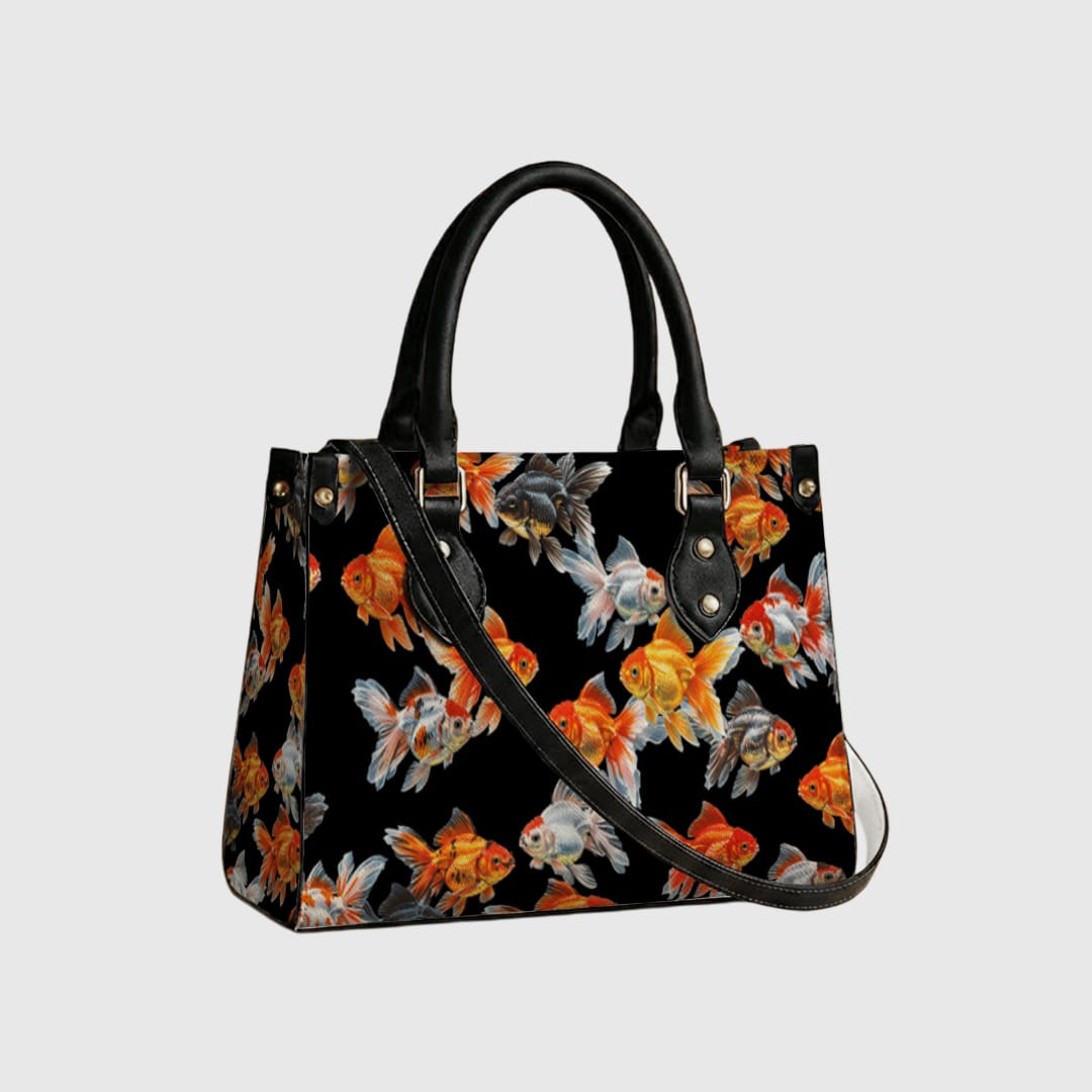 Personalized PU Leather Tote Bag (Black/White Handles) - 1