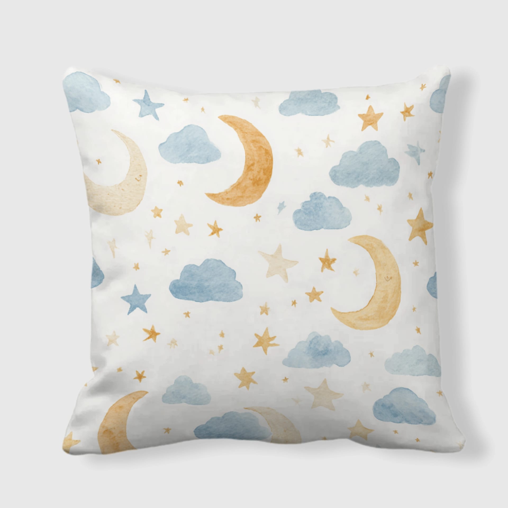 Watercolor Moon Star Cloud Throw Pillow for Nursery Home Decor