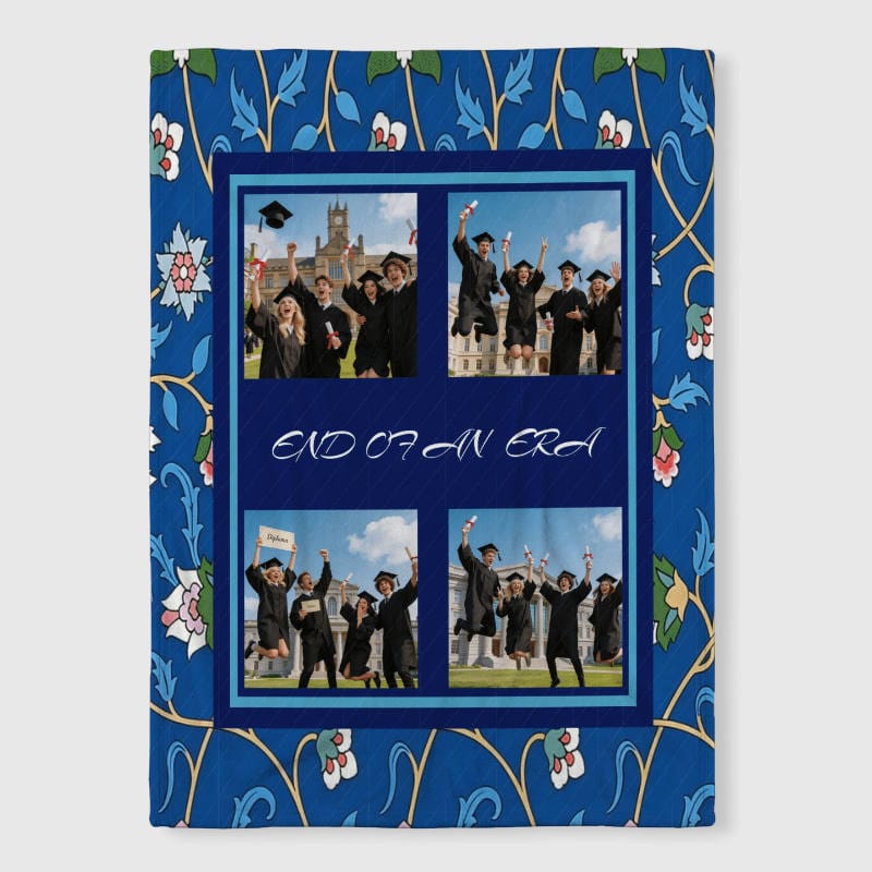Blue Floral Custom Photo Blanket for Grad Gift
