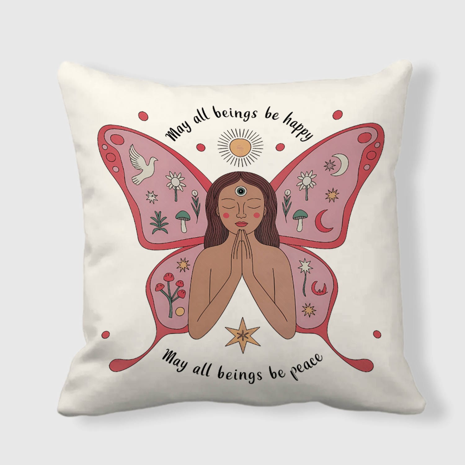 Third Eye Butterfly Peace Quote Throw Pillow for Yoga Home Decor
