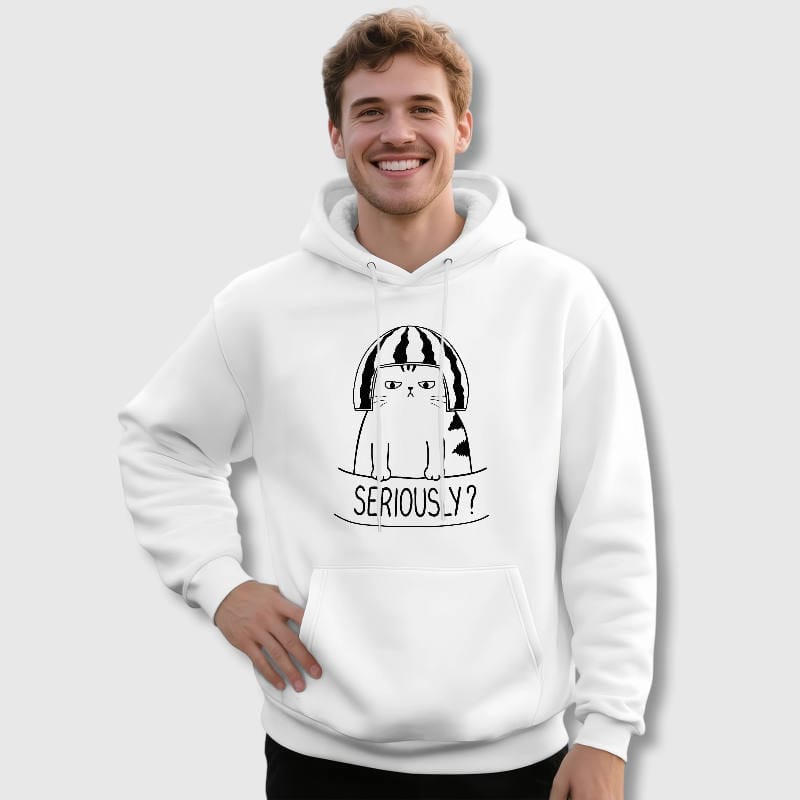 Funny 'Seriously?' Cat Hoodie for Cat Lovers Daily Use