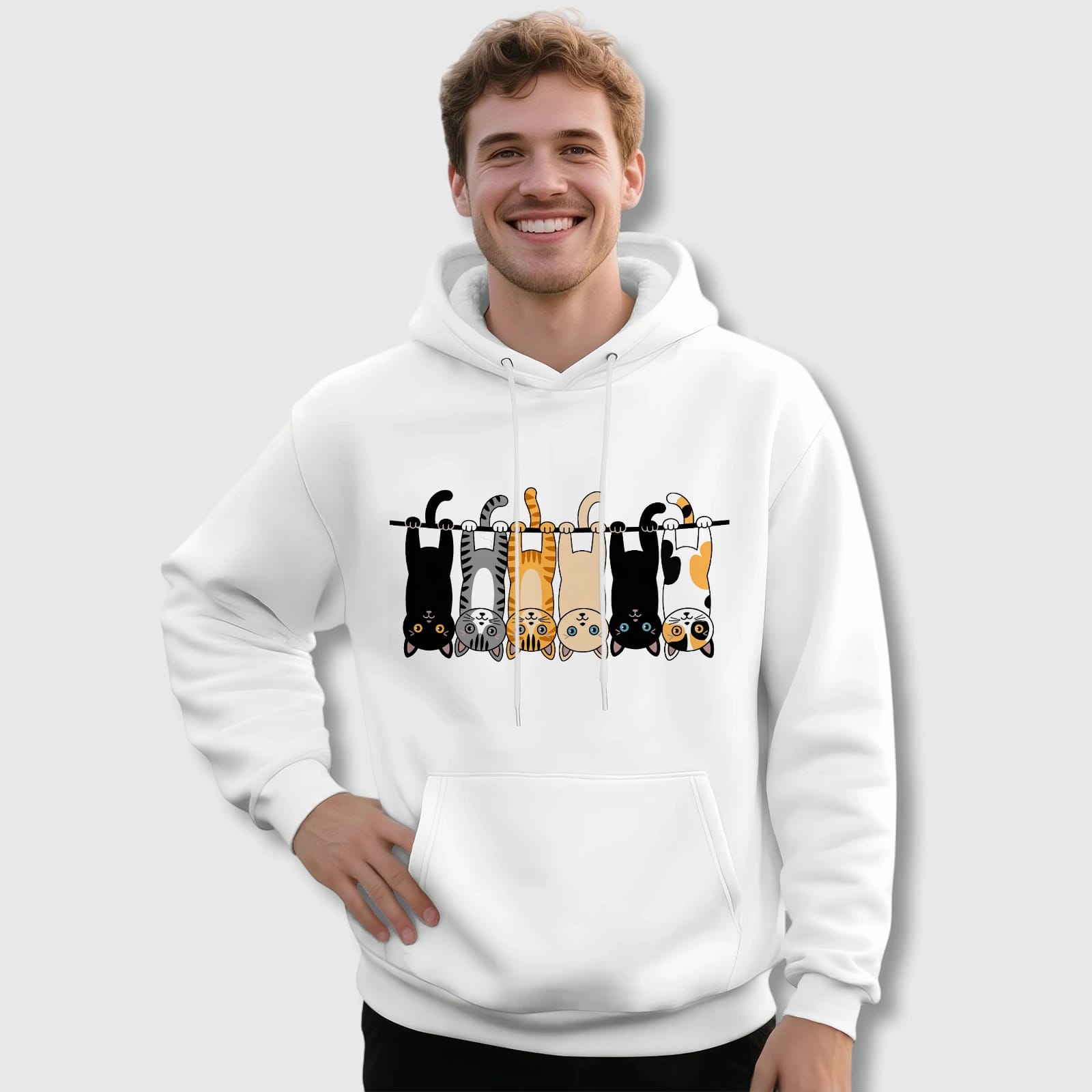 Cute Hanging Cat Pullover Hoodie for Cat Lovers Daily Use