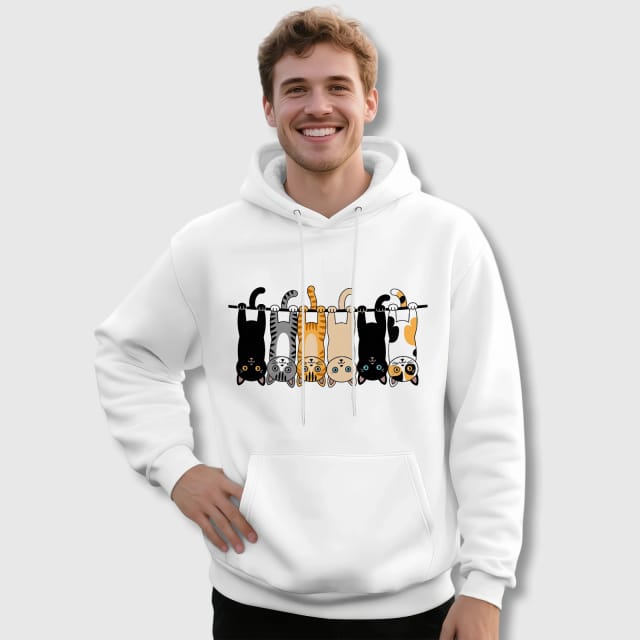 Cute Hanging Cat Pullover Hoodie for Cat Lovers Daily Use