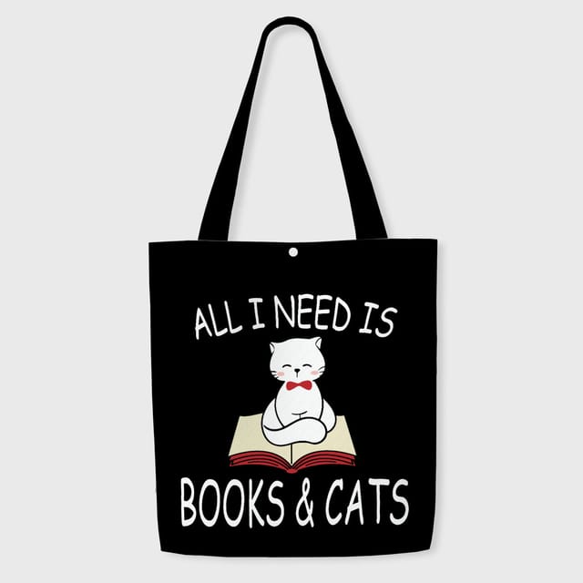 Cute Cat Book Print Tote Bag for Pet Lovers Daily Use