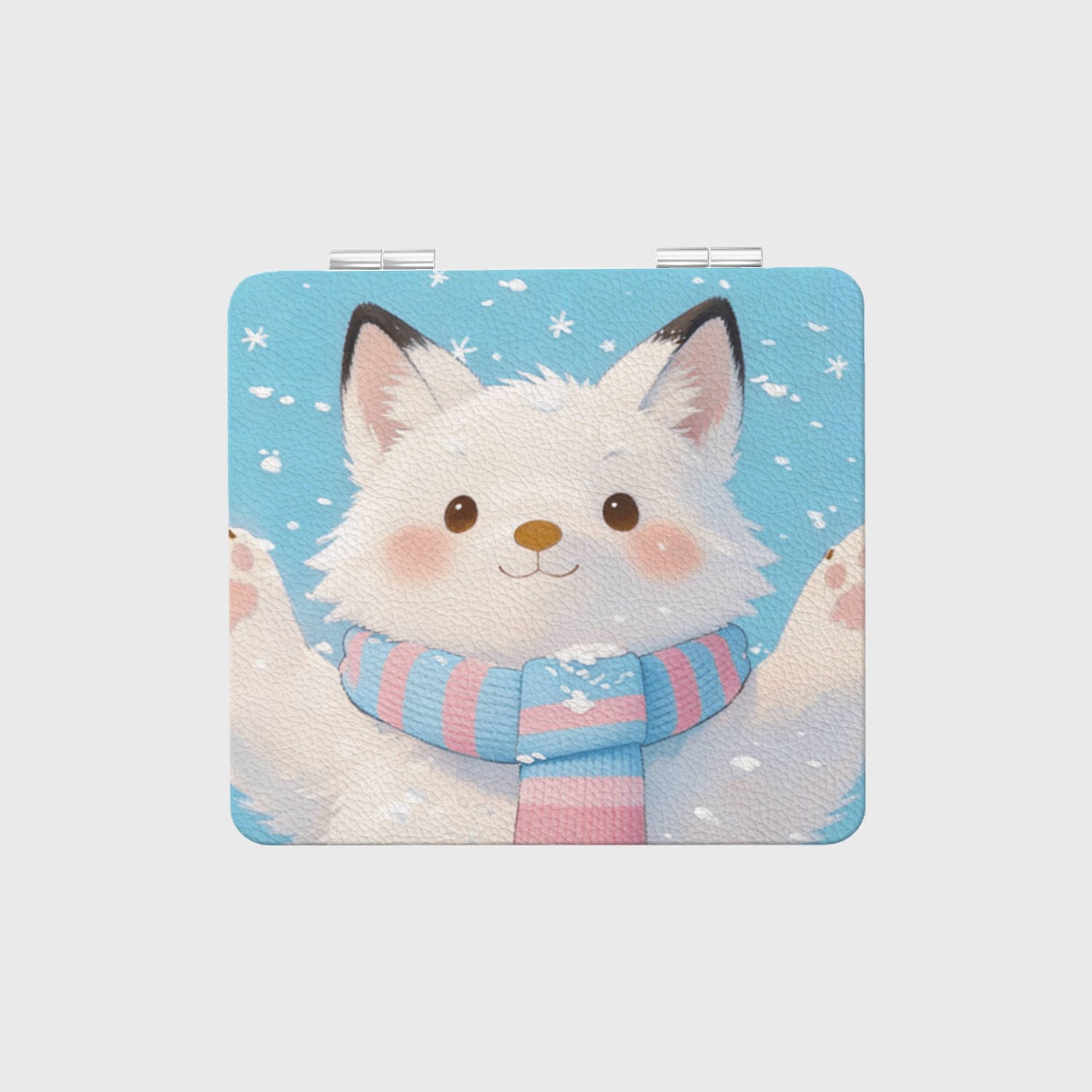 Cute Arctic Fox Pocket Makeup Mirror for Pet Lovers Winter Gift