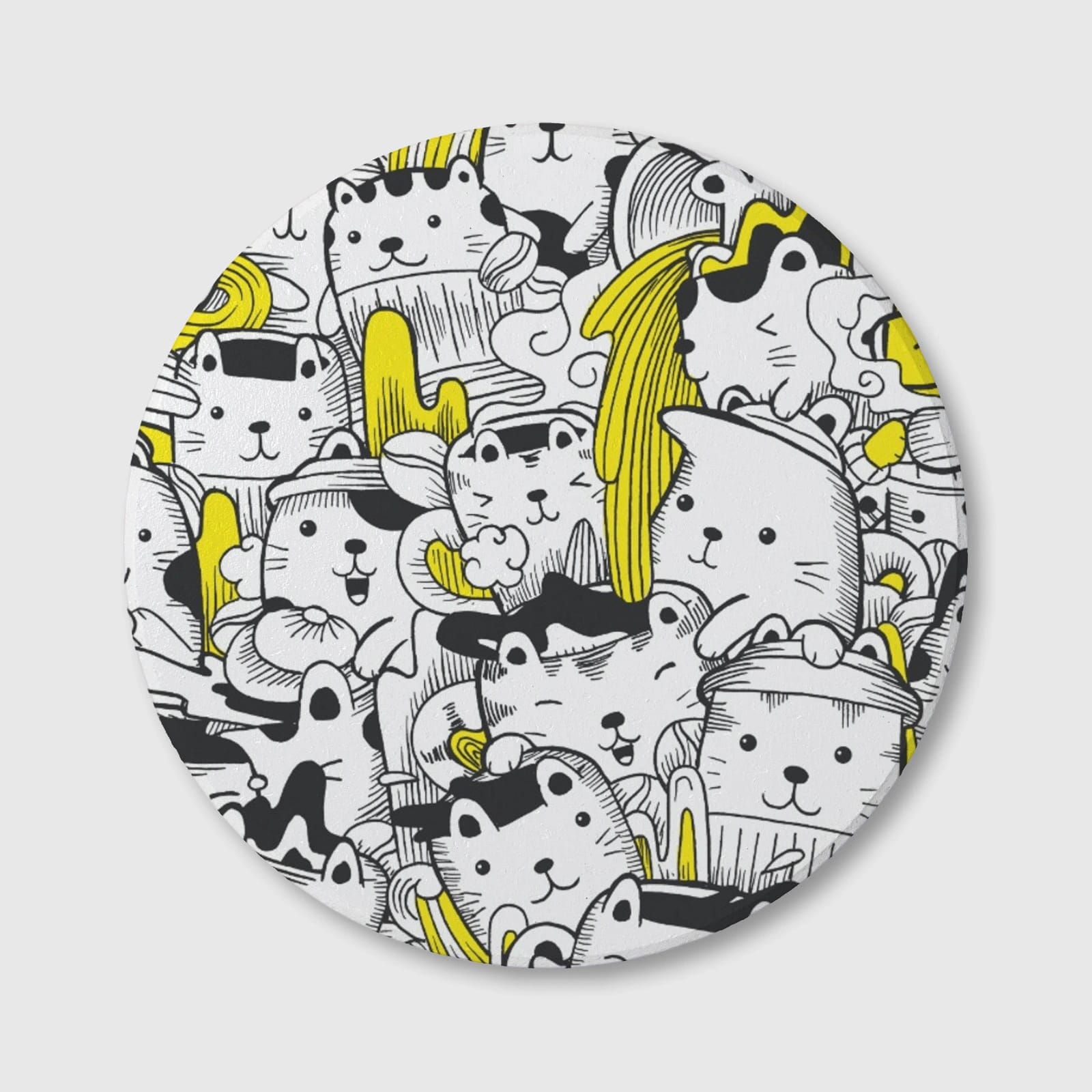 Funny Doodle Cat Ceramic Coaster for Cat Lovers Daily Use