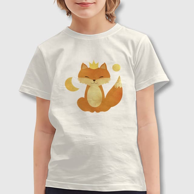 Cute Crown Fox Kids Crew Neck T-Shirt for Birthday Gift