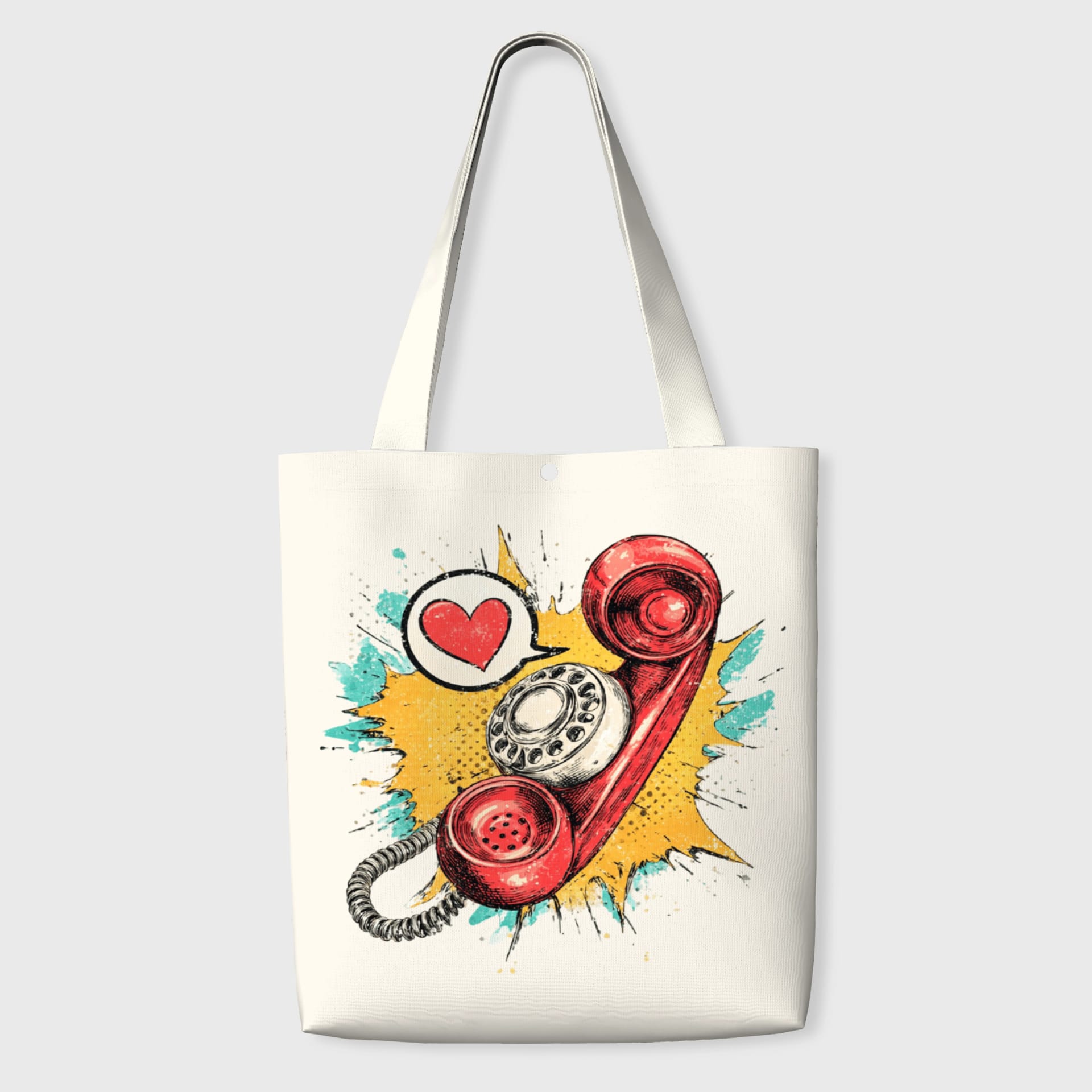 Retro Heart Rotary Phone Tote Bag for Valentine's Daily Use
