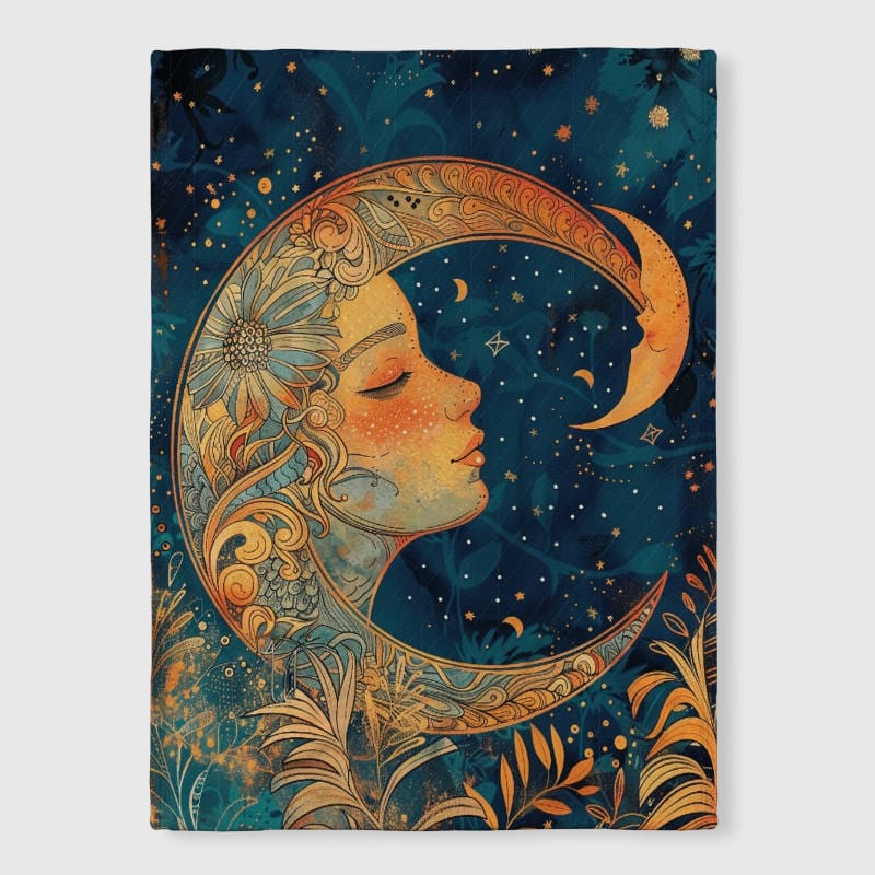 Bohemian Moon Goddess Fleece Blanket for Boho Lovers Gift