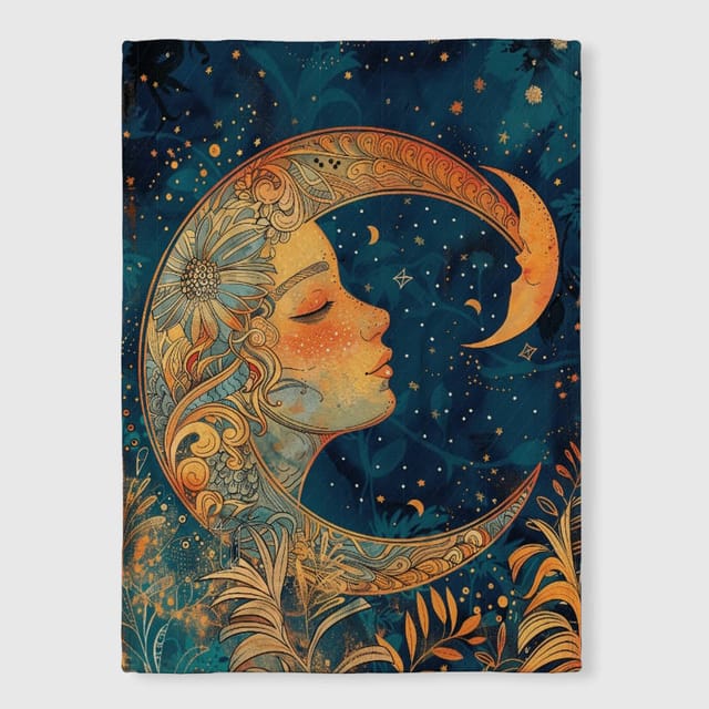 Bohemian Moon Goddess Fleece Blanket for Boho Lovers Gift