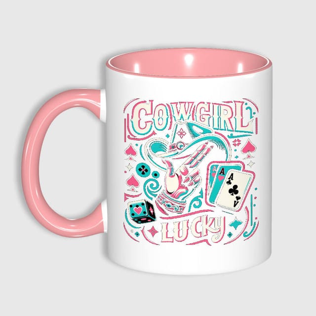 Cowgirl Lucky Pink Coffee Mug Western Lovers Gift