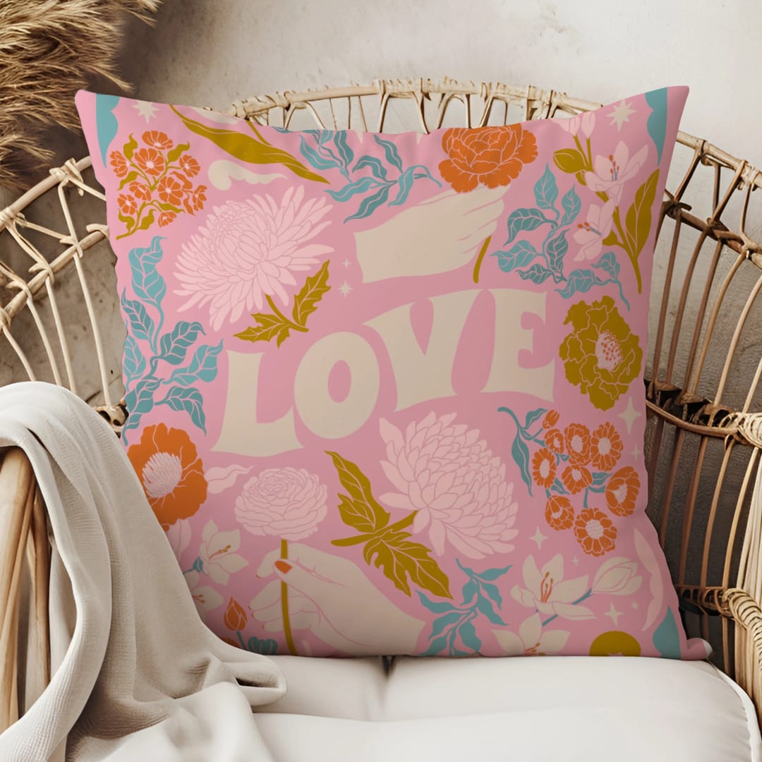 Personalized Floral LOVE Double-Sided Satin Pillow - 1